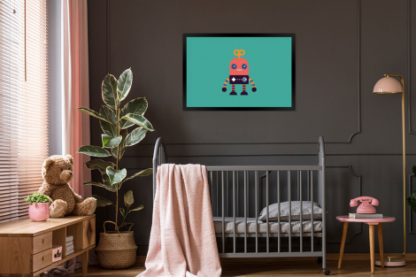 Poster met lijst - Robot - Speelgoed - Gezicht - Roze - Jongens - Kinderen - Liggend-thumbnail-3