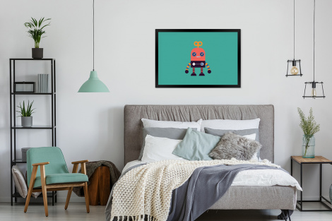 Poster mit Rahmen - Robot - Speelgoed - Gezicht - Roze - Jongens - Kinderen - Horizontal-thumbnail-4