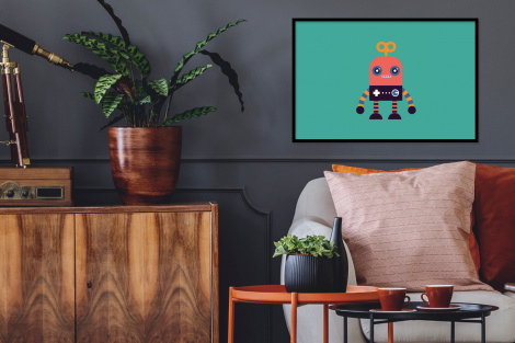 Poster mit Rahmen - Robot - Speelgoed - Gezicht - Roze - Jongens - Kinderen - Horizontal-thumbnail-2