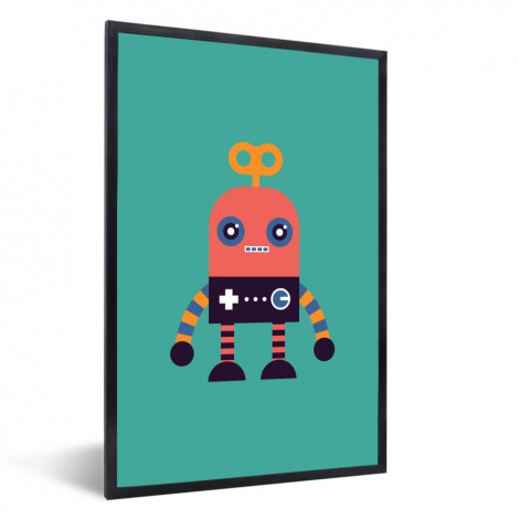 Poster met lijst - Robot - Speelgoed - Gezicht - Roze - Staand-1