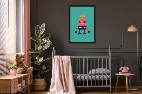 Poster met lijst - Robot - Speelgoed - Gezicht - Roze - Staand-thumbnail-3