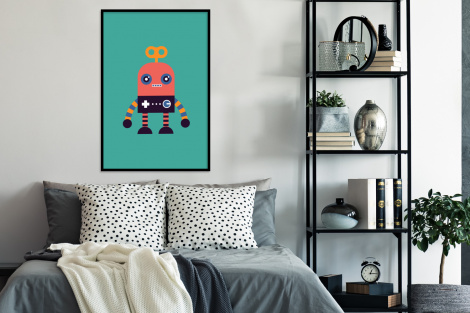 Poster met lijst - Robot - Speelgoed - Gezicht - Roze - Staand-thumbnail-4