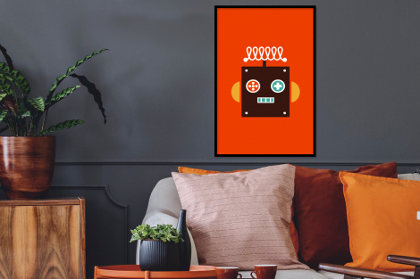 Poster met lijst - Robot - Vormen - Gezicht - Oranje - Staand-thumbnail-2