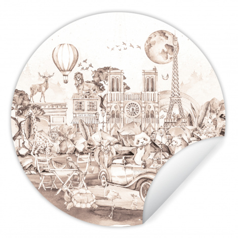 Runde Tapete - Kinder - Paris - Panda - Tiere - Heißluftballon-1