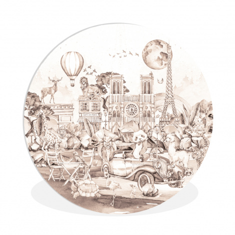 Muurcirkel - Kinderen - Parijs - Panda - Dieren - Luchtballon-1