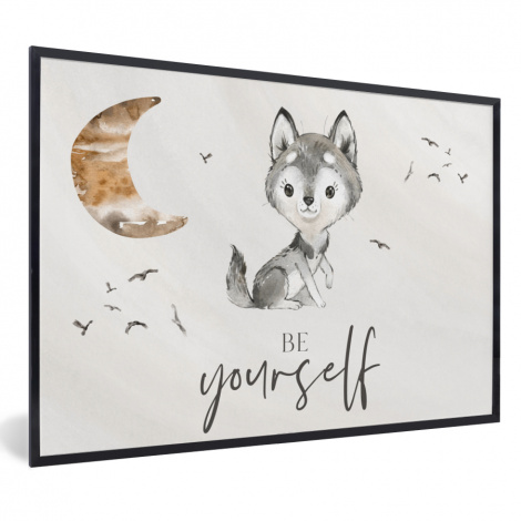 Poster mit Rahmen - Sprichwörter - Wolf - Sei du selbst - Kinder - Jungen - Mädchen - Aquarell - Horizontal