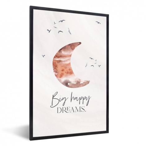 Poster met lijst - Kinderen - Spreuken - Big happy dreams - Jongens - Meisjes - Waterverf - Staand-1