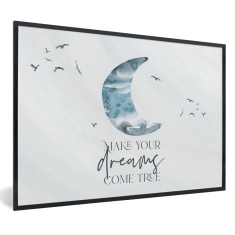 Poster mit Rahmen - Kinder - Mach deine Träume wahr - Sprichwörter - Jungen - Blau - Aquarell - Horizontal-1