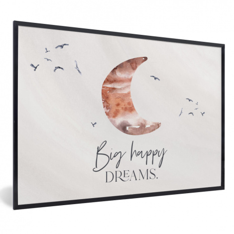 Poster met lijst - Kinderen - Spreuken - Big happy dreams - Jongens - Meisjes - Waterverf - Liggend-thumbnail-1