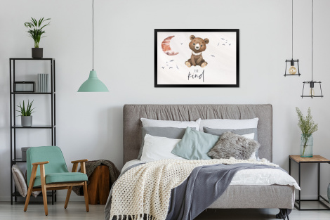 Poster mit Rahmen - Sprichwörter - Kind sein - Kinder - Teddybär - Aquarell - Horizontal-4