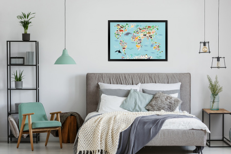 Poster mit Rahmen - Weltkarte - Kinder - Tiere - Blau - Orca - Wal - Horizontal-thumbnail-4