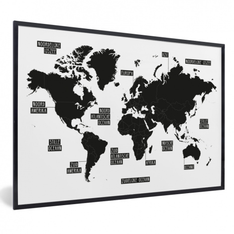Poster mit Rahmen - Weltkarte - Schwarz - Weiß - Kinder - Junge - Mädchen - Horizontal