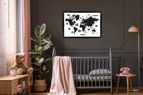Poster mit Rahmen - Weltkarte - Schwarz - Weiß - Kinder - Junge - Mädchen - Horizontal-thumbnail-3