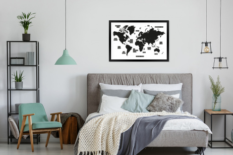 Poster mit Rahmen - Weltkarte - Schwarz - Weiß - Kinder - Junge - Mädchen - Horizontal-thumbnail-4