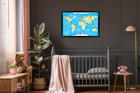 Poster mit Rahmen - Weltkarte - Kind - Tiere - Blau - Jungen - Mädchen - Horizontal-thumbnail-3