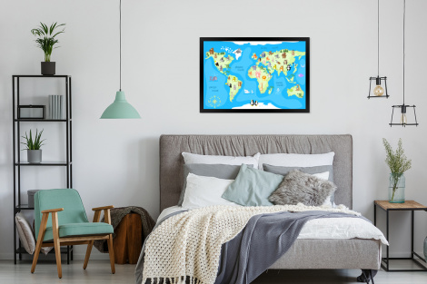 Poster mit Rahmen - Weltkarte - Kind - Tiere - Blau - Jungen - Mädchen - Horizontal-thumbnail-4