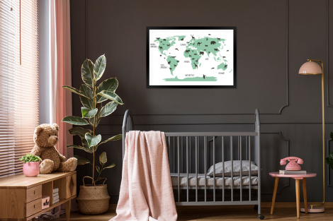 Poster mit Rahmen - Weltkarte - Kinder - Tiere - Grün - Junge - Mädchen - Horizontal-thumbnail-3