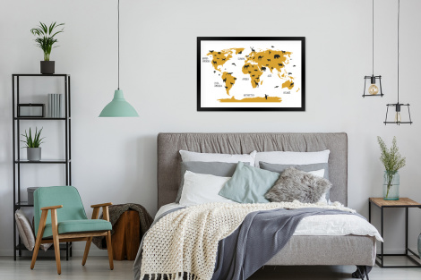 Poster mit Rahmen - Weltkarte - Kinder - Gold - Tiere - Kind - Horizontal-4