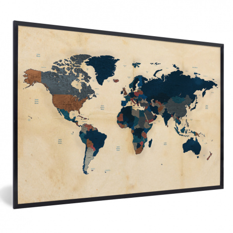 Poster mit Rahmen - Weltkarte - Vintage - Papyrus - Kinder - Jungen - Mädchen - Horizontal-1
