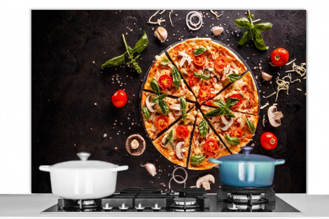 Spatscherm keuken - Pizza - Groente - Kruiden - Keuken - Industrieel