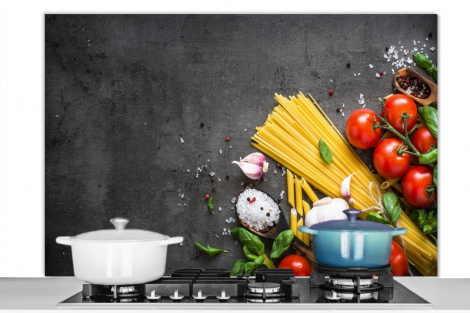 Spritzschutz Küche - Nudeln - Kräuter - Tomate - Gewürze - Rustikal