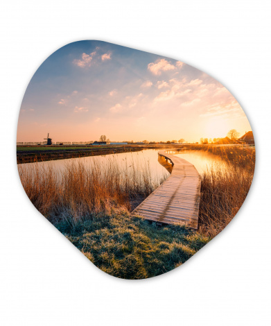 Organisch schilderij - Zonsondergang in de Nederlandse polder