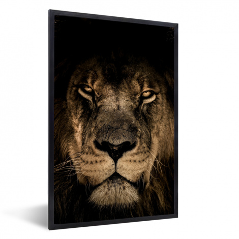 Poster mit Rahmen - Löwe - Tiere - Schwarz - Porträt - Vertikal