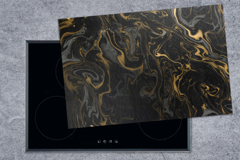 Herdabdeckplatte - Marmor - Textur - Grau - Gold - Marmoroptik - Luxus-thumbnail-1