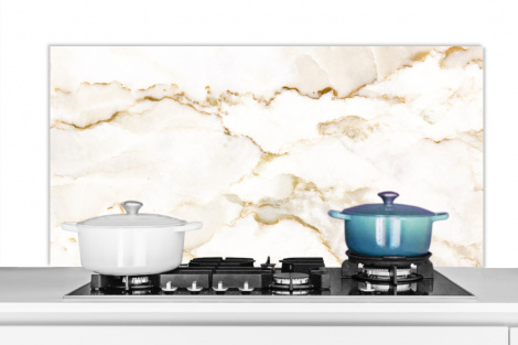 Spritzschutz Küche - Marmor - Limette - Gold - Luxus - Marmoroptik - Weiß-thumbnail-1