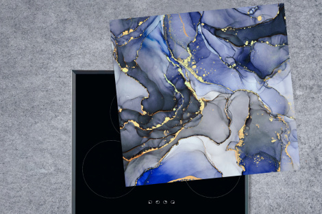 Herdabdeckplatte - Marmor - Gold - Abstrakt - Blau