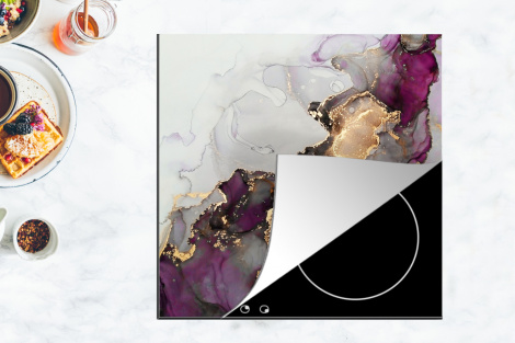 Herdabdeckplatte - Marmor - Abstrakt - Gold - Lila-4