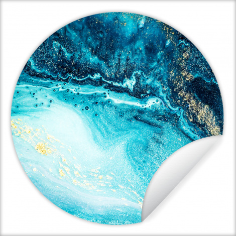 Runde Tapete - Marmoroptik - Blau - Gold - Luxe - Glitzer - Marmor-1