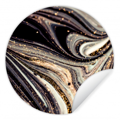 Runde Tapete - Marmoroptik - Schwarz - Gold - Weiß - Glitter - Marmor-thumbnail-1