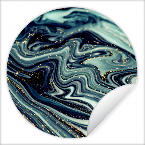 Runde Tapete - Marmor - Gold - Blau - Glitter - Marmoroptik - Abstrakt