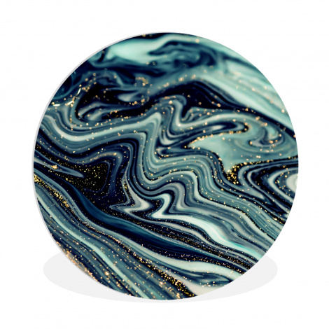 Muurcirkel - Marmer - Goud - Blauw - Glitter - Marmerlook - Abstract-thumbnail-1