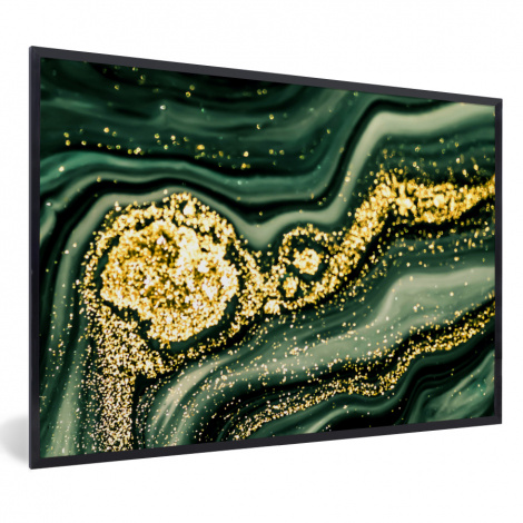 Poster mit Rahmen - Marmor - Gold - Glitter - Grün - Marmoroptik - Luxus - Horizontal