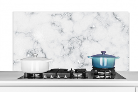 Spritzschutz Küche - Marmor - Weiß - Silber - Glitter - Marmoroptik - Chic-1
