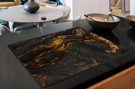 Inductiebeschermer - Marmer - Kalk - Zwart - Goud - Marmerlook - Luxe-2