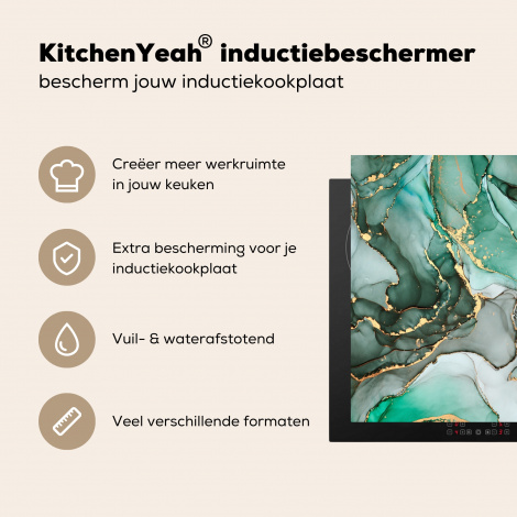 Inductiebeschermer - Goud - Marmer - Groen - Luxe - Marmerlook - Grijs-2