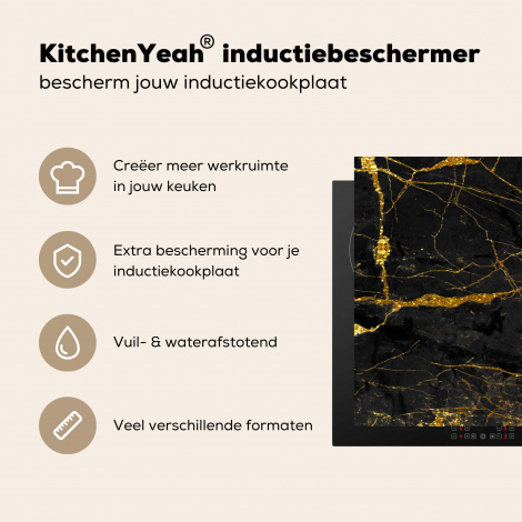 Inductiebeschermer - Marmer - Goud - Zwart - Marmerlook - Luxe - Glitter-2