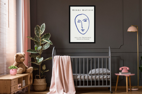 Poster met lijst - Henri Matisse - Hoofd - Vrouw - Blauw - Abstract - Staand-3