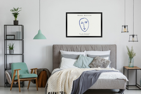 Poster met lijst - Henri Matisse - Hoofd - Vrouw - Blauw - Abstract - Liggend-4