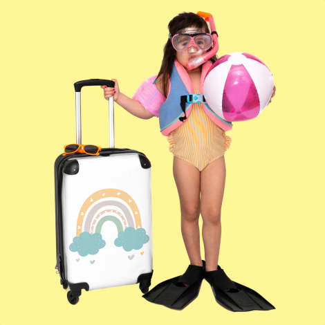 Koffer - Regenboog - Meisjes - Hartjes - Pastel-3