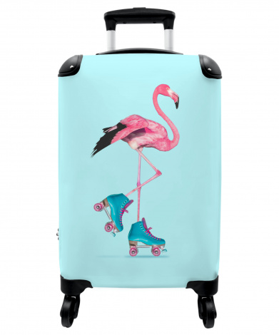 Kinderkoffer - Flamingo op blauwe rolschaatsen