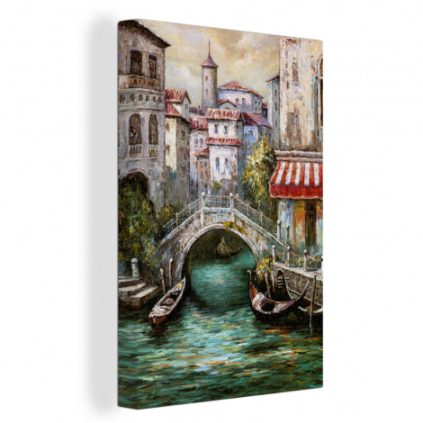 Canvas schilderij - Schilderij - Olieverf - Water - Gracht - Italië-1