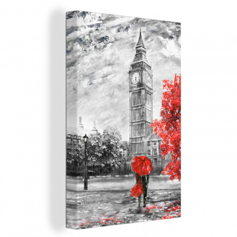 Canvas - Schilderij - Big Ben - Rood - Paraplu-1