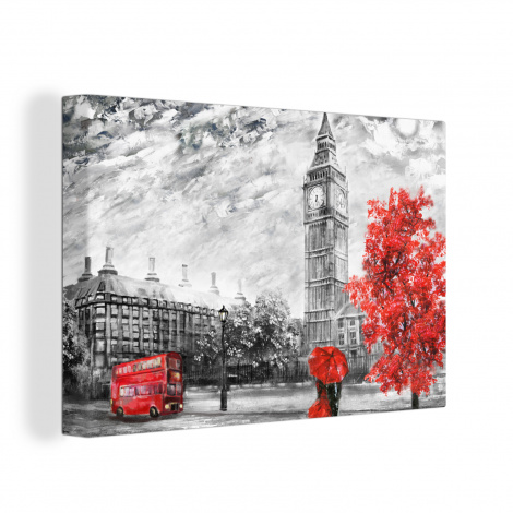 Leinwand - Gemälde - Big Ben - Rot - Regenschirm-thumbnail-1