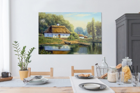 Canvas schilderij - Schilderij - Huis - Natuur - Water - Olieverf-4