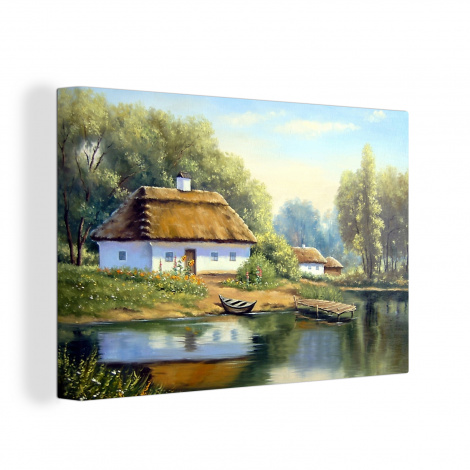 Canvas schilderij - Schilderij - Huis - Natuur - Water - Olieverf