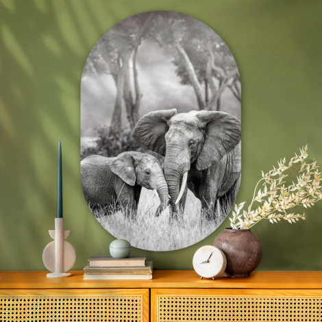 Wandoval - Elefantenbaby mit seiner Mutter in schwarz-weiß-thumbnail-2